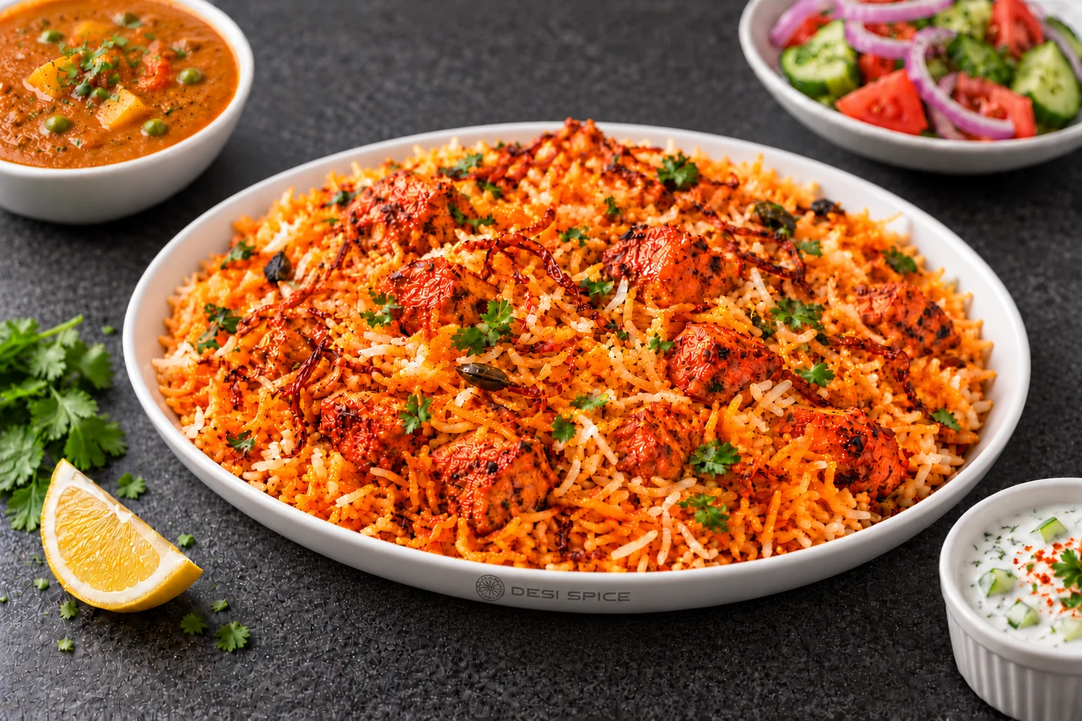 Chicken biryani with small boneless pieces