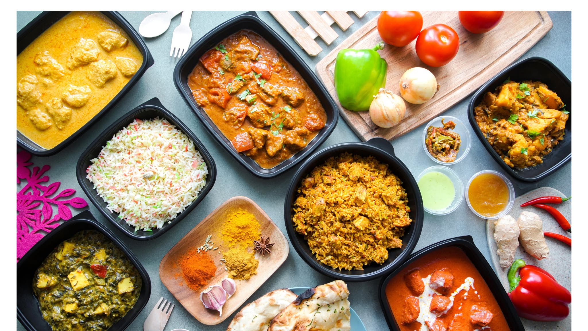 A Hutton Spice spread of curries, rice, bread and chutneys