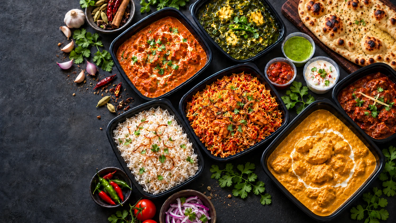 A Hutton Spice spread of curries, rice, bread and chutneys